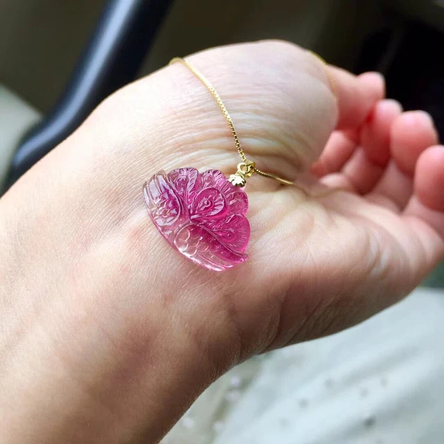 18*14mm Natural Clear watermelon Tourmaline Crystal Carving Pendant AAAA