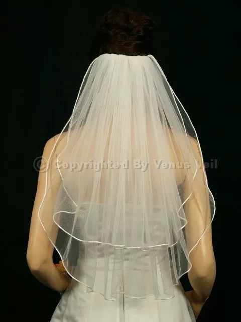 Handmade 2T Ivory Bridal Shoulder Short Length Rattail Edge Wedding Veil