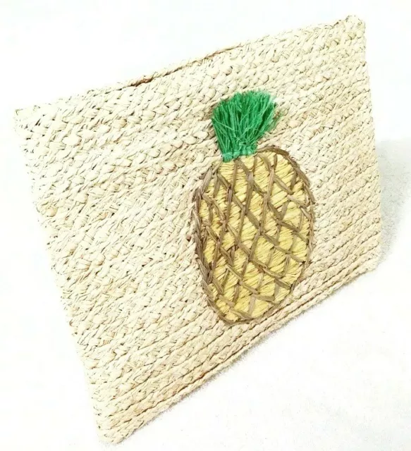 Bujibaja Whimsical Raffia Pineapple Clutch Bag Woven Natural Yellow Multi NIP 3