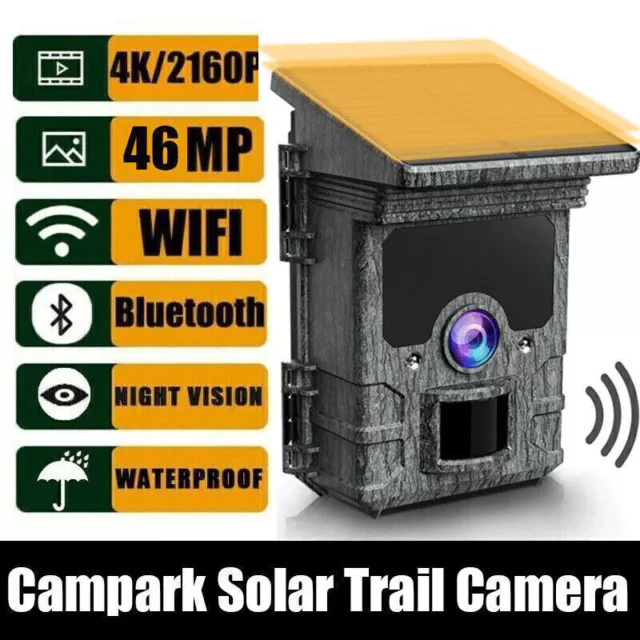 Campark 4K Trail Camera Solar WiFi 24-60MP Hunting Game Wildlife IR Night Vision