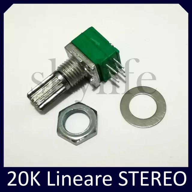 Potenziometro 20K Stereo lineare AUDIO monogiro 6mm - 1 pezzo 20 Kohm doppio