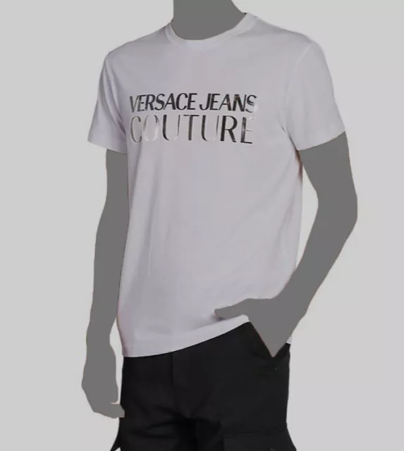 $196 Versace Jeans Couture Men's Cotton White Iconic Logo T-Shirt Top Size XL