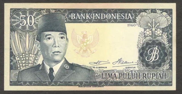 Indonesia 50 Rupiah President Soekarno Perc Kebajoran P-85b 1960 aUNC Crisp