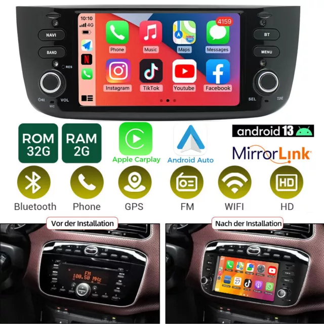 Android 13 Autoradio Carplay Für Fiat Grande Punto EVO 199 Linea 2012-2017 Navi