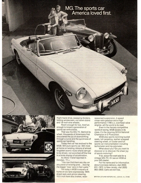 1972 MG MGB 1798cc Engine 4-Speed Gear Box SCCA Champion Vintage MG-TC Print Ad