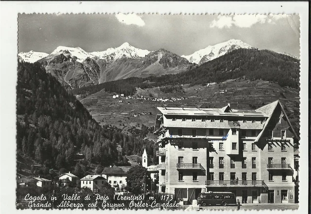 Bella Cartolina Bianco E Nero Cogolo In Valle Di Pejo Grande Albergo Si Vede Bus
