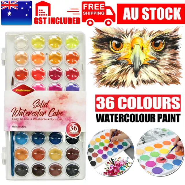 36-Colour Solid Watercolour Paint Set Box with Brush Pen & Water Brush Pen AU