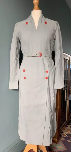 Unusual 1940s CC41 dress pale blue with red detailing