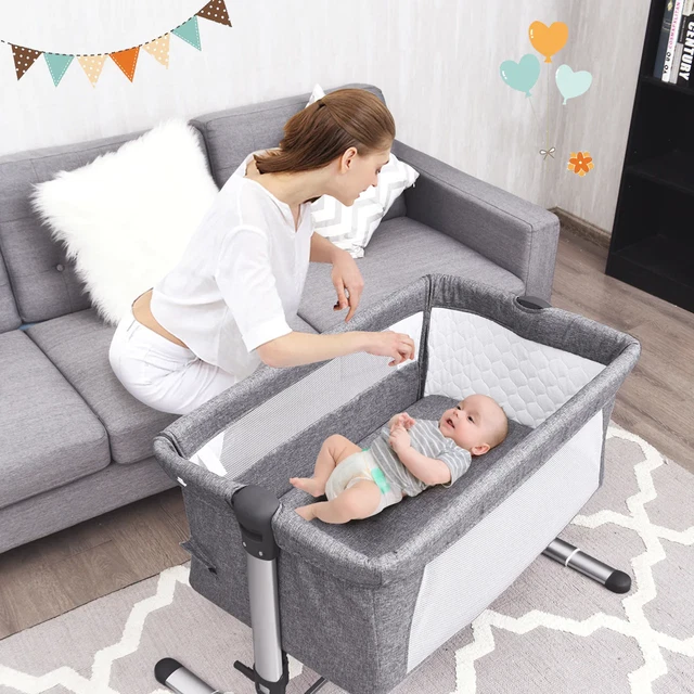 NNECW Adjustable Height Baby Bassinet Cot with Mattress & Carry Bag