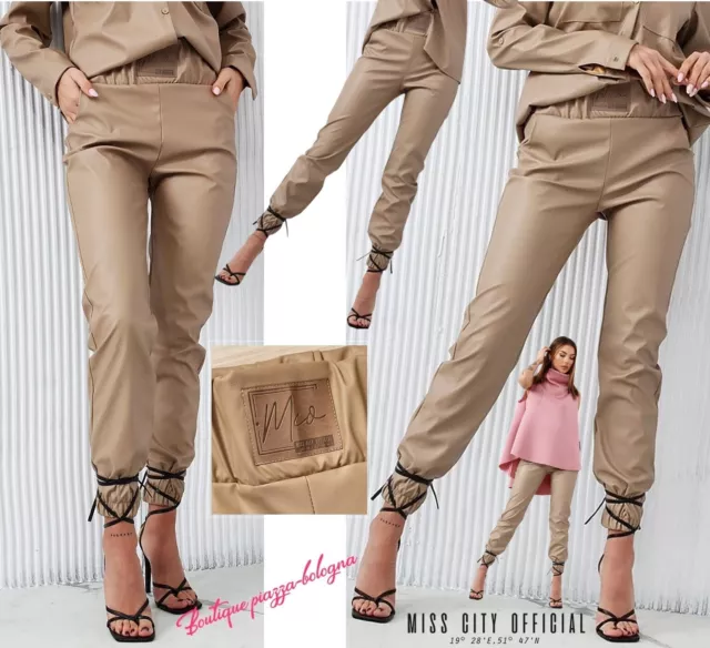 NEU 38 40 M L MISS CITY OFFICIAL Öko-Leder Hose TOP QUALITÄT Lederimitat Beige