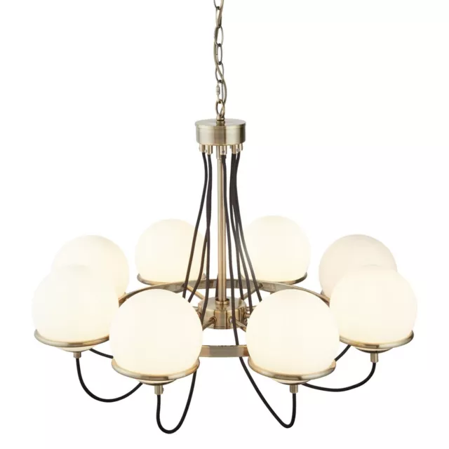 8 Lights Antique Brass Finish Ceiling Pendant Light with Opal White Glass Shades