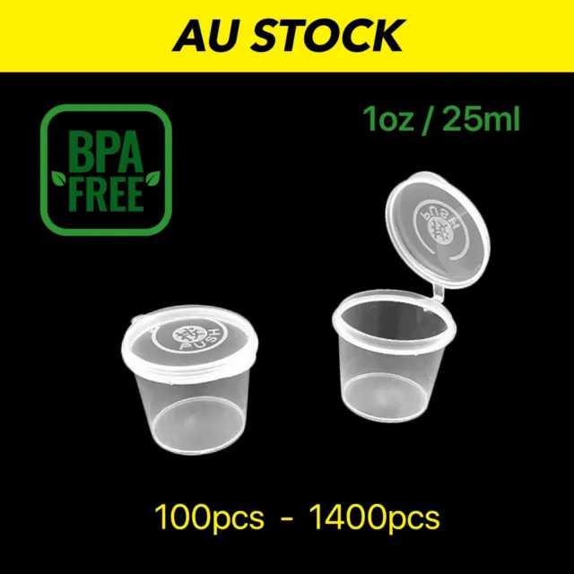 1oz/25ml Takeaway Plastic Sauce Containers Hinged Lid Cups Small Cup BPA Free