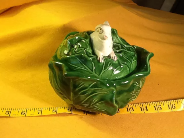 Lettuce/Cabbage w/Rabbit Serving Bowl w/Lid  ~ Holland Mold Handpainted