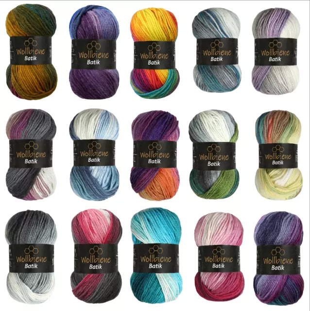 Wollbiene Batik Wolle fantastischer Farbverlauf 5x100g Multicolor Strickwolle