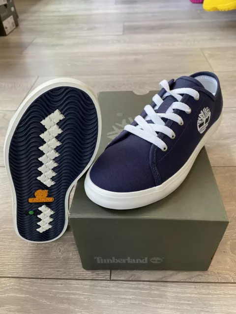 boys Timberland Navy Blue Lace Up Canvas Deck Shoe Uk Size 5.5 Euro 39