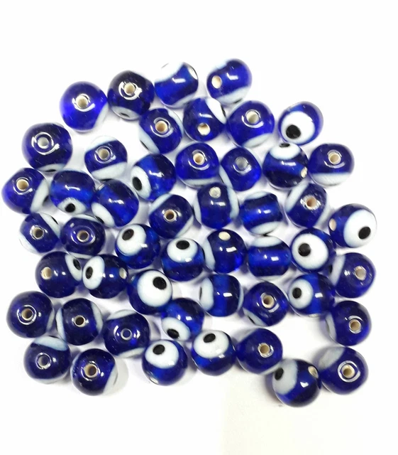 8.00 MM Mauvais Oeil Chalumeau Desseré Verre Perforé Perles Royal Bleu Pièces 20