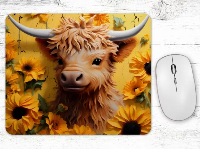 Cow Sunflowers Neoprene Mouse Pad Mat Rectangle Non Slip
