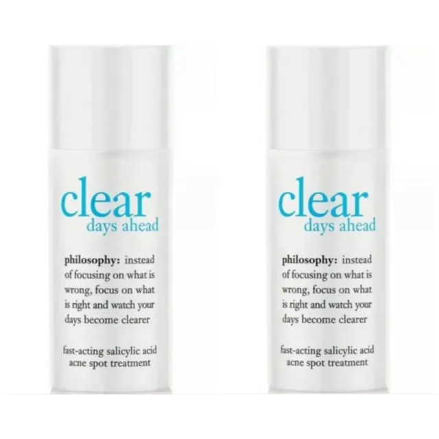 New 0.5 Oz Philosophy Clear Days Ahead Fast Acting Acne Spot Treatment X2 .25 Oz