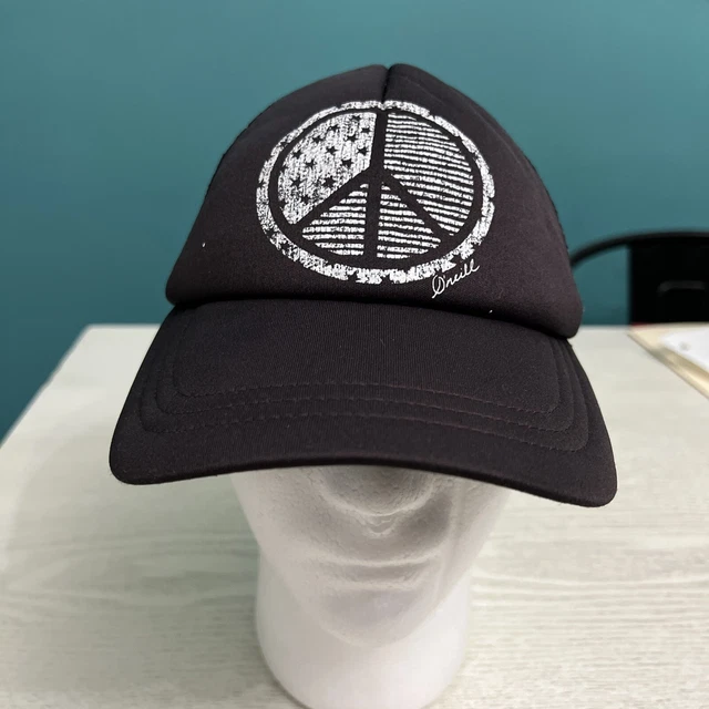 ONeill Adult Baseball Cap  Black Peace Circle Flag Trucker Hat Snapback Mesh
