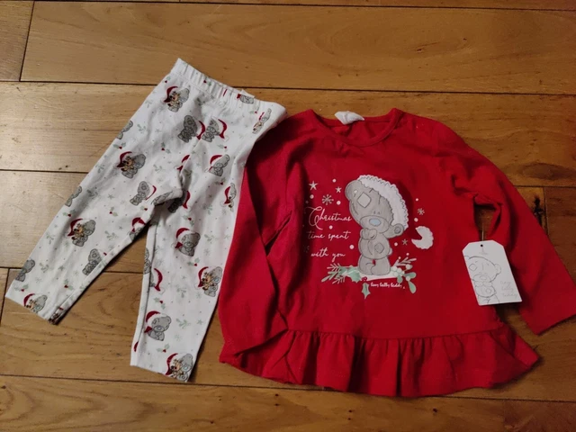 New Girls 6-9 Months Christmas Xmas Outfit Leggings & Top Tatty Teddy