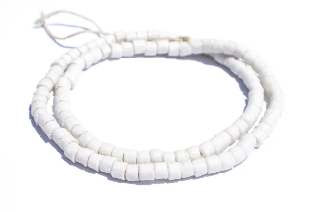 White Sandcast Cylinder Beads 8mm Ghana African Glass Large Hole 25 Inch Strand