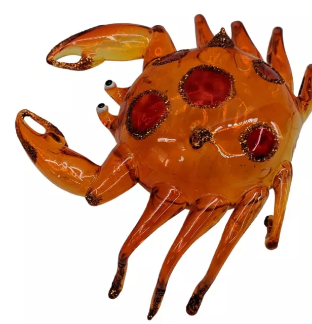 Hand Blown Glass Orange Crab Christmas Ornament Seashore Sealife Bay Vacation