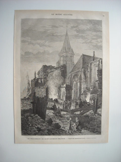 Gravure 1876. Paris. Le Degagement De Saint-Germain-Des-Pres. Aspect Demolition.