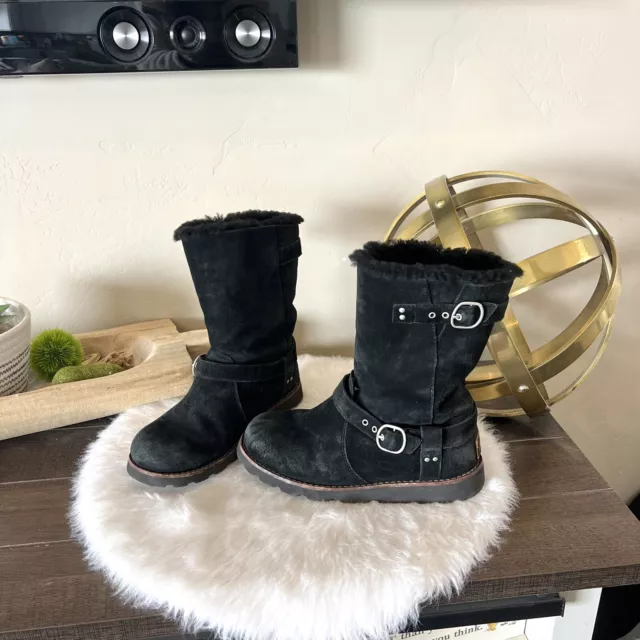 UGG Kensington Black Leather Boots Double Buckle Women’s Size 6