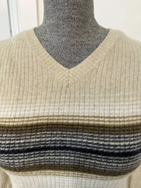 Vintage Esprit 90s Lambswool Knit Sweater Jumper Beige Grown Stripe XS S 2