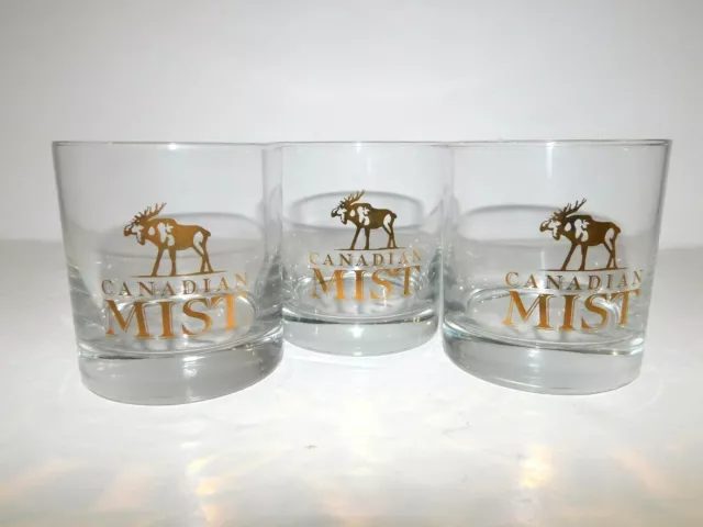 Set 3 Canada Mist Rye Whiskey Gold Transfer MOOSE Low Ball Tumbler Glasses NEW