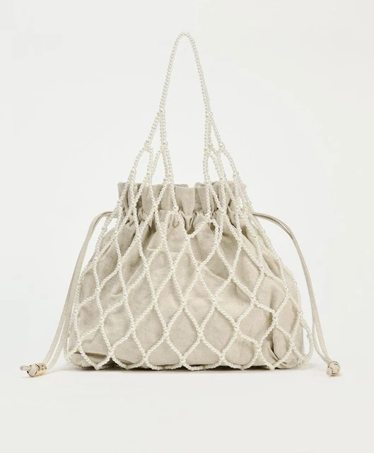 ZARA PEARL Grey Beaded Bucket Bag 6315 310 UK Buyers Get It Faster rare 60.00 PicClick UK