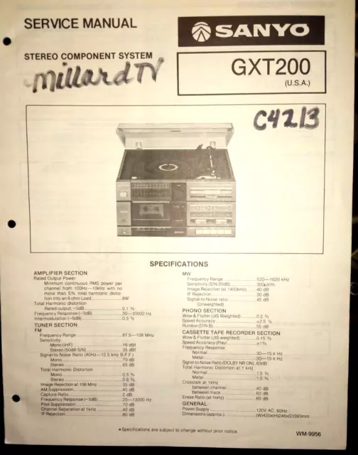Sanyo Gxt200 Stereo Component System Original Service Manual