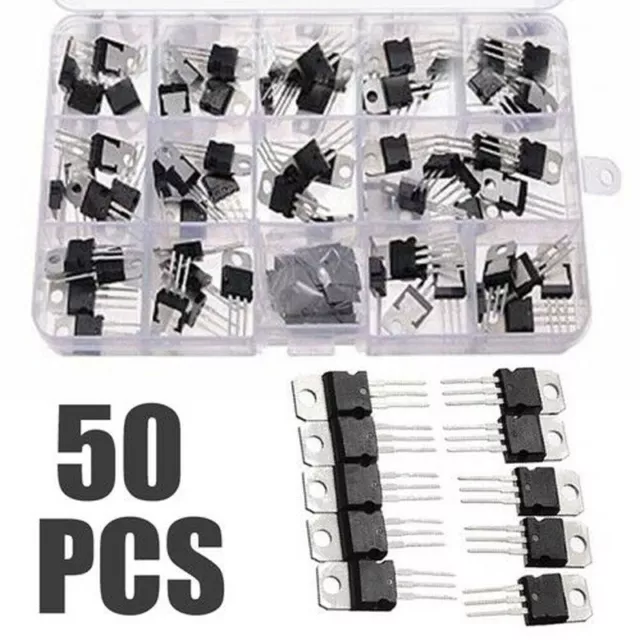 50 pezzi assortimento transistor kit per regolazione tensione LM317T L7805 L7824