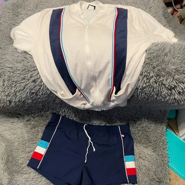 Men's Vintage Jantzen Swimsuit set size medium red white and blue 