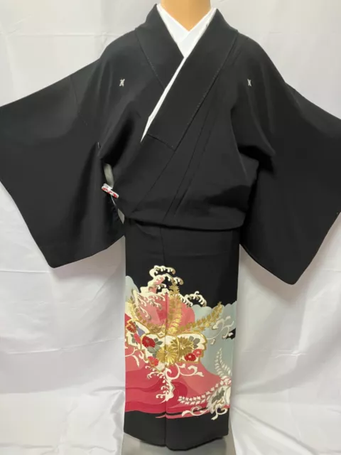 K016 Japanese Vintage Kimono Tomesode/Family crest/Pink wisteria /Height 154cm