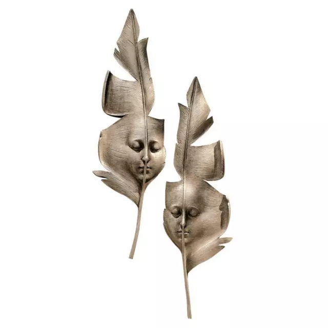 Set of 2 Aurora & Hespera Greenman Wall Mask Sculptures Leaf Face 3-D Plaques 2