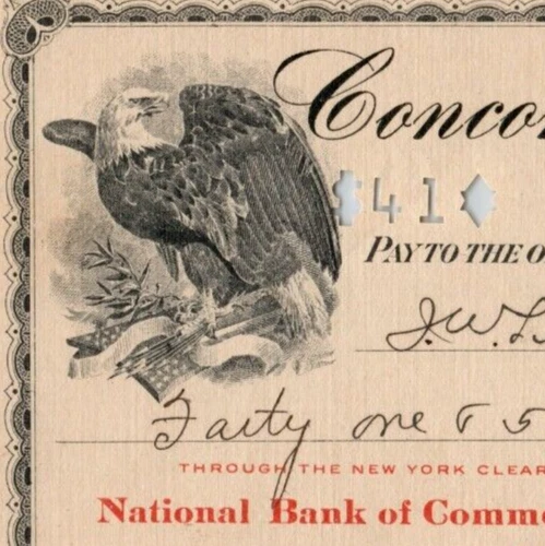 1913 Concord Banking Co Check Patriotic Eagle