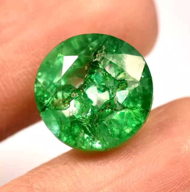 Natural 12x9 mm Green Zambian Emerald Round Cut 8.95 Carat Loose Gemstone AAA+