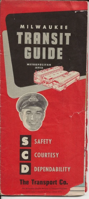 MILWAUKEE TRANSIT GUIDE &amp; Map July 1952 Bus, Streetcar and Trolley $3. ...