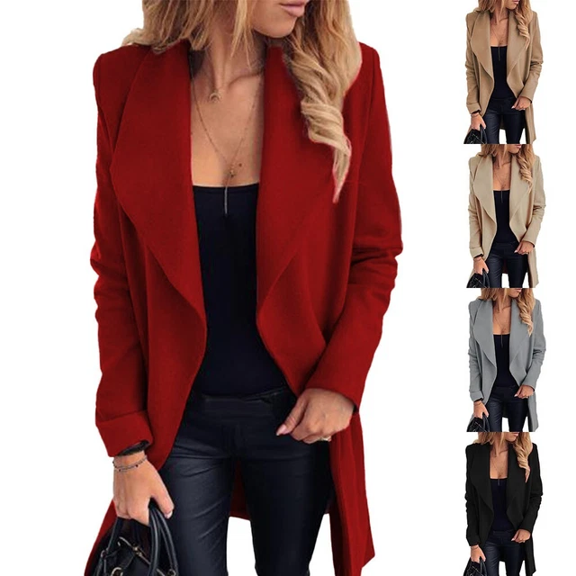 Femmes Manteau Solide Couleur Fashion Hiver Laine Ceinture Veste Blazer Revers