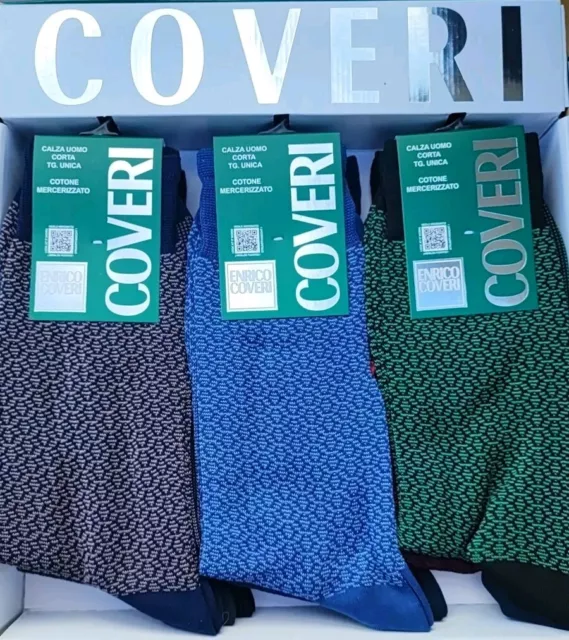 12 paia Calze UOMO CORTE ENRICO COVERI Cotone  Filo di Scozia Fantasia Moda