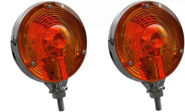 Warning Lamp Set Hazard Style with Chrome Frame for Kubota Tractor Amber Lens