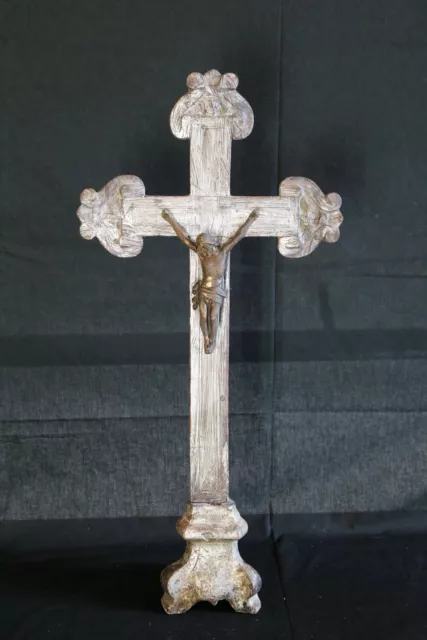 crocifisso crocefisso antico barocco XVIII secolo legno argentato dorato altare