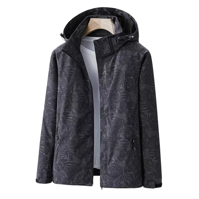 Hooded Women Jacket Lady Mountaineering Leaf Print Waterproof Windbreaker