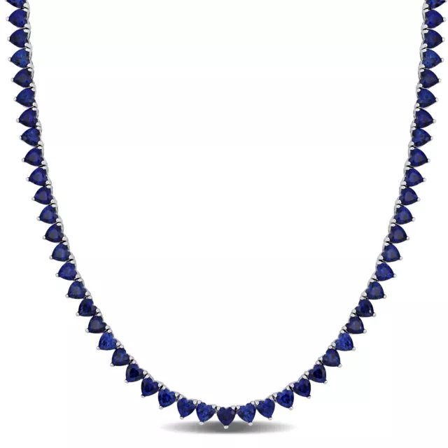 Amour Sterling Silver 31.2 CT TGW Created Sapphire Heart Shape Tennis Necklace