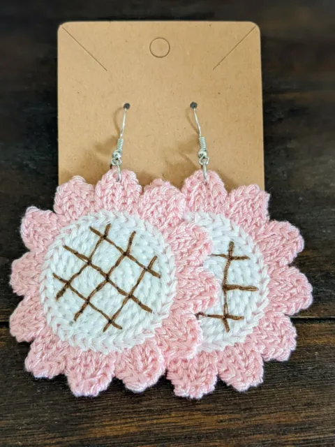 Pink Flower Crochet Earrings