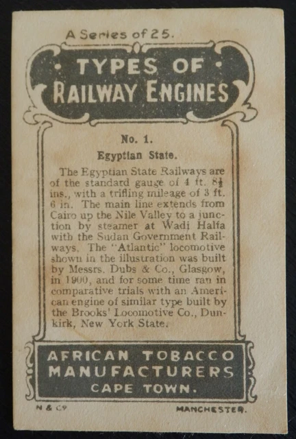EGYPTIAN STATE RAILWAY Types of Railway Engines African Tobacco SCARCE SILK 2