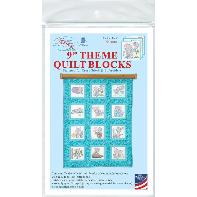 Jack Dempsey Thema gestempelt weiße Quiltblöcke 9""x9"" 12/Stück Kätzchen -737 679