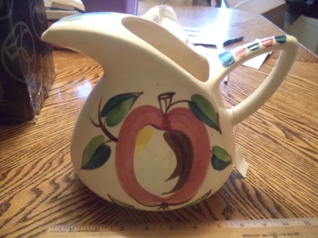 VINTAGE PURITAN Hand Painted POTTERY WATER PITCHER OPEN APPLE Folk Art