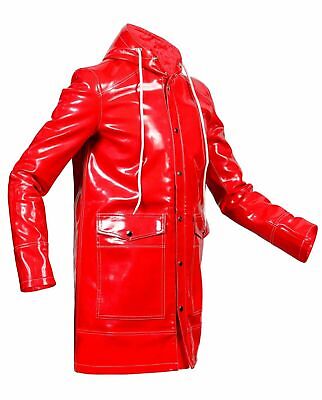 All New Stylish Hot Red Men's PVC Vinyl Hooded Long Coat Trench All Sizes